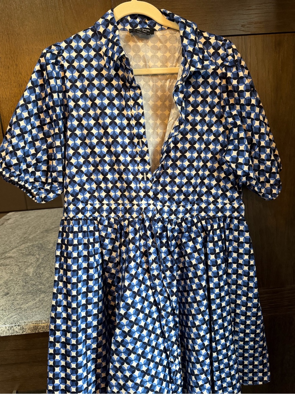 kate spade Navy and White Geometric Short-Sleeve Mini Dress